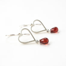 Load image into Gallery viewer, Garnet Heart Dangles