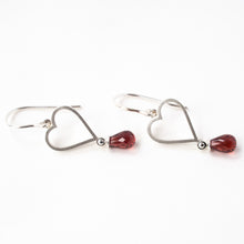 Load image into Gallery viewer, Garnet Heart Dangles