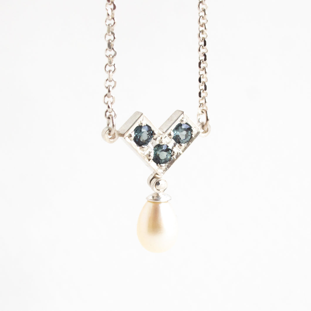 Grey Spinel & Pearl Drop Necklace