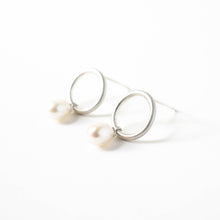 Load image into Gallery viewer, Pearl Drop Circle Studs in Silver