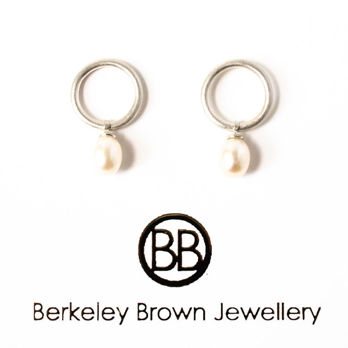 Pearl Drop Circle Studs in Silver